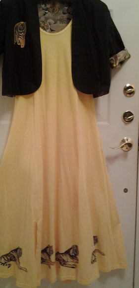 DESIGNER 100% COTTON YELLOW 6 CORD DRESS&BOLERO L - Picture 6 of 8